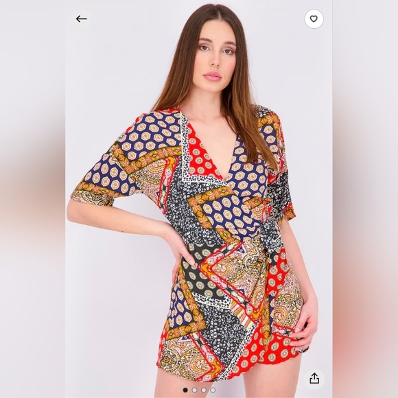 Retrod Multicolor & Multi-Patterned Wrap Romper - Picture 1 of 9